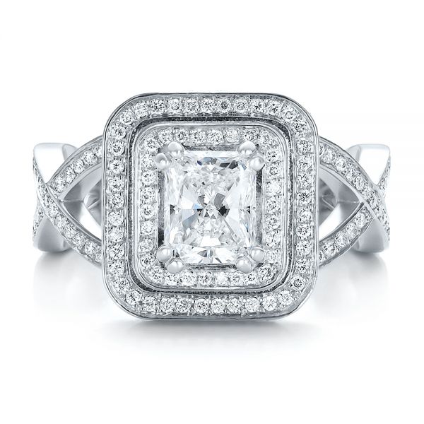  Platinum Platinum Custom Double Halo Diamond Engagement Ring - Top View -  100598