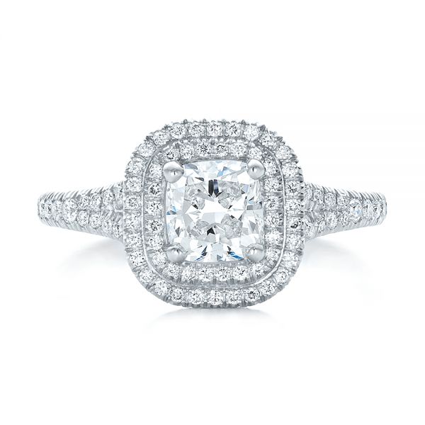 Platinum Custom Double Halo Diamond Engagement Ring - Top View - 100613