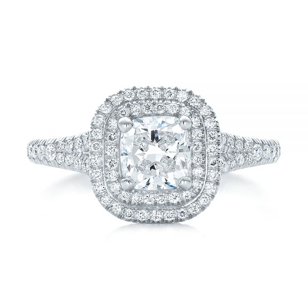  Platinum Custom Double Halo Diamond Engagement Ring - Top View -  100613