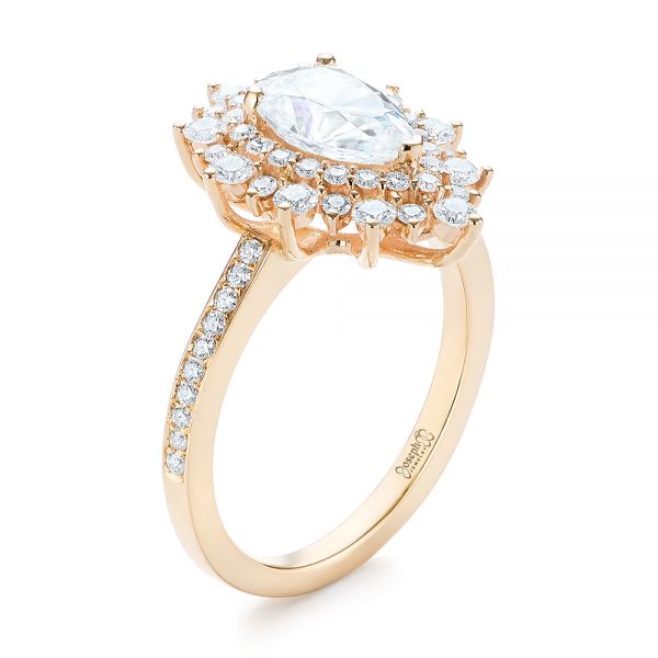 14k Yellow Gold Custom Double Halo Diamond Engagement Ring - Three-Quarter View -  103825