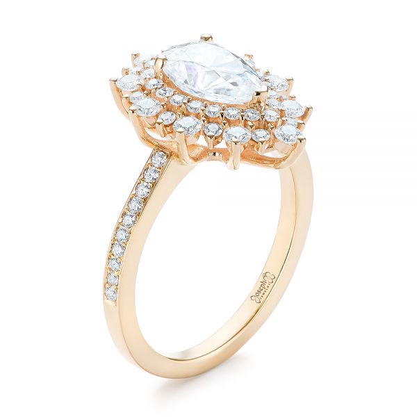 18k Yellow Gold 18k Yellow Gold Custom Double Halo Diamond Engagement Ring - Three-Quarter View -  103825