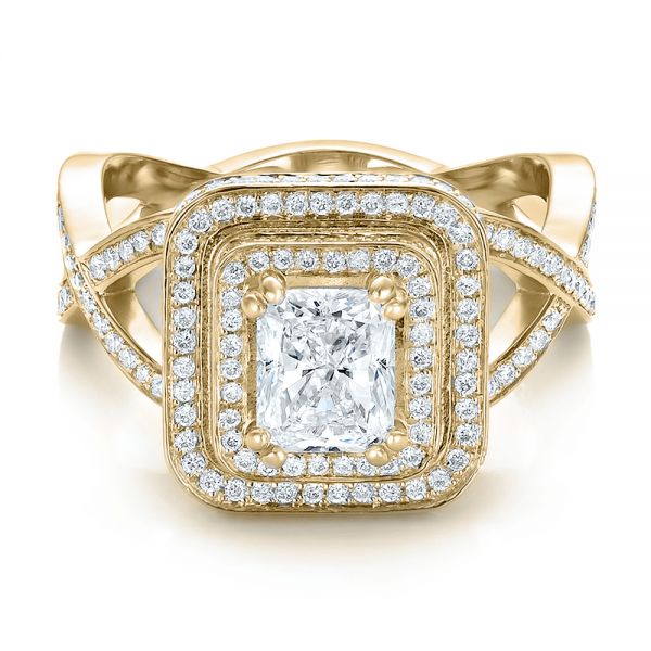 14k Yellow Gold 14k Yellow Gold Custom Double Halo Diamond Engagement Ring - Flat View -  100598