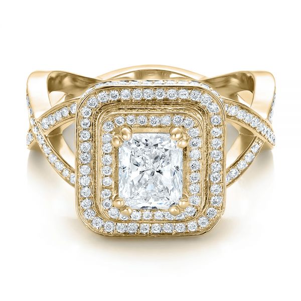 14k Yellow Gold 14k Yellow Gold Custom Double Halo Diamond Engagement Ring - Flat View - 100598