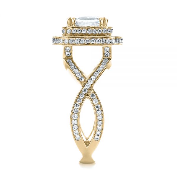 18k Yellow Gold 18k Yellow Gold Custom Double Halo Diamond Engagement Ring - Side View -  100598