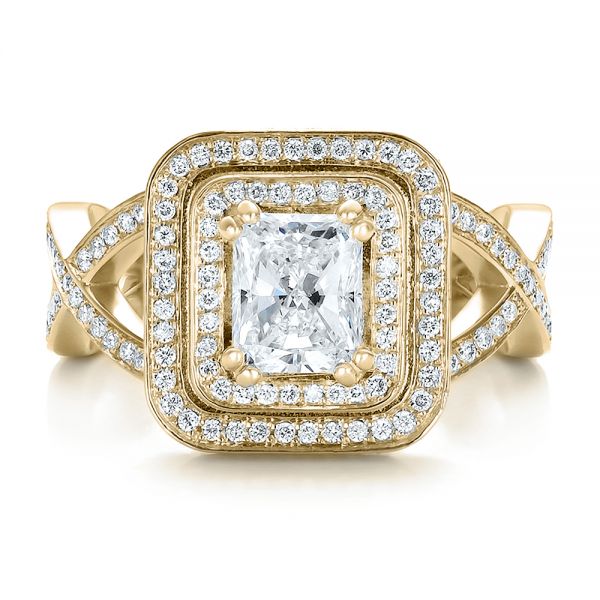 14k Yellow Gold 14k Yellow Gold Custom Double Halo Diamond Engagement Ring - Top View - 100598