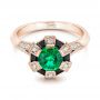 18k Rose Gold 18k Rose Gold Custom Emerald Black And White Diamond Engagement Ring - Flat View -  103208 - Thumbnail