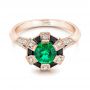 18k Rose Gold 18k Rose Gold Custom Emerald Black And White Diamond Engagement Ring - Flat View -  103208 - Thumbnail