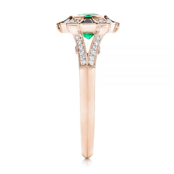 18k Rose Gold 18k Rose Gold Custom Emerald Black And White Diamond Engagement Ring - Side View -  103208
