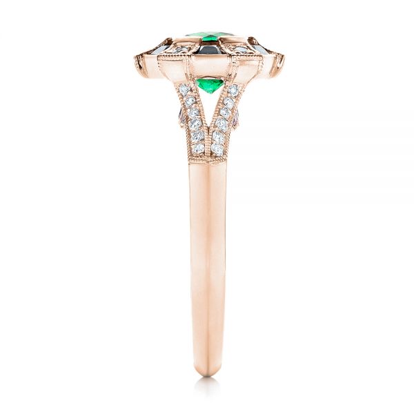 18k Rose Gold 18k Rose Gold Custom Emerald Black And White Diamond Engagement Ring - Side View - 103208