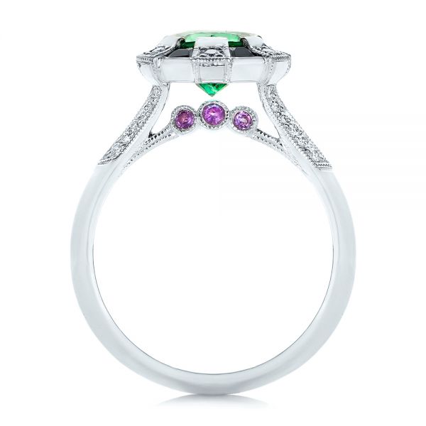  Platinum Platinum Custom Emerald Black And White Diamond Engagement Ring - Front View -  103208