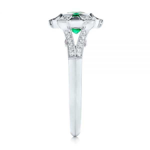 14k White Gold Custom Emerald Black And White Diamond Engagement Ring - Side View -  103208