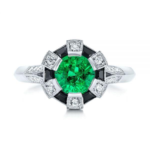  Platinum Platinum Custom Emerald Black And White Diamond Engagement Ring - Top View -  103208