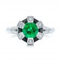 18k White Gold 18k White Gold Custom Emerald Black And White Diamond Engagement Ring - Top View -  103208 - Thumbnail