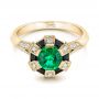 14k Yellow Gold 14k Yellow Gold Custom Emerald Black And White Diamond Engagement Ring - Flat View -  103208 - Thumbnail