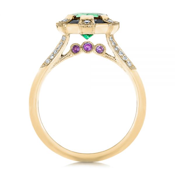 18k Yellow Gold 18k Yellow Gold Custom Emerald Black And White Diamond Engagement Ring - Front View -  103208