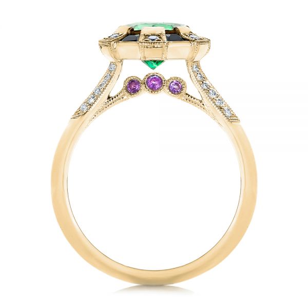 14k Yellow Gold 14k Yellow Gold Custom Emerald Black And White Diamond Engagement Ring - Front View - 103208