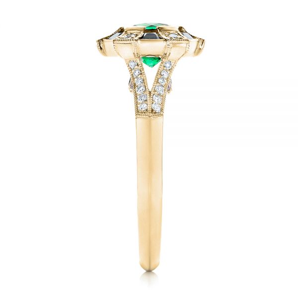 18k Yellow Gold 18k Yellow Gold Custom Emerald Black And White Diamond Engagement Ring - Side View -  103208