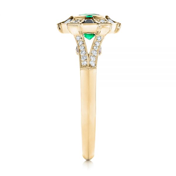 14k Yellow Gold 14k Yellow Gold Custom Emerald Black And White Diamond Engagement Ring - Side View - 103208