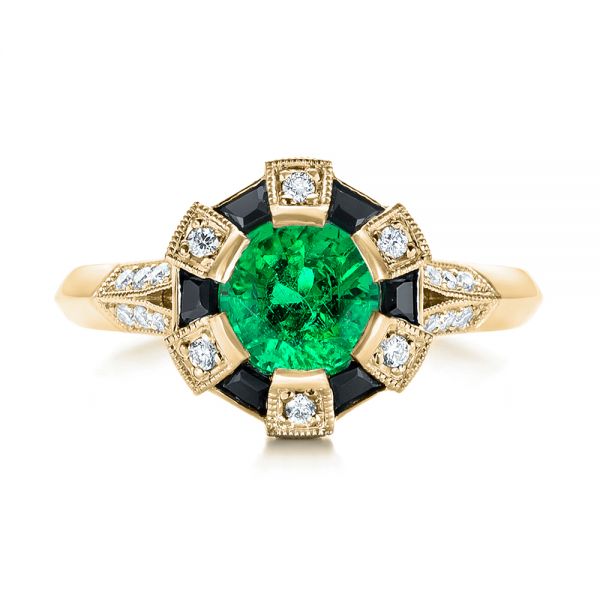 14k Yellow Gold 14k Yellow Gold Custom Emerald Black And White Diamond Engagement Ring - Top View -  103208
