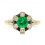 18k Yellow Gold 18k Yellow Gold Custom Emerald Black And White Diamond Engagement Ring - Top View -  103208 - Thumbnail