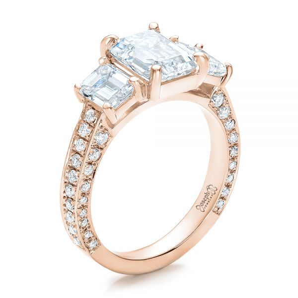 18k Rose Gold 18k Rose Gold Custom Emerald Cut Diamond Engagement Ring - Three-Quarter View -  100723