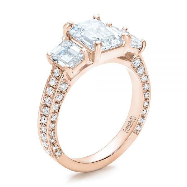 14k Rose Gold 14k Rose Gold Custom Emerald Cut Diamond Engagement Ring - Three-Quarter View - 100723