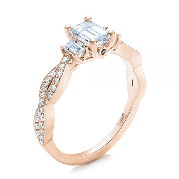 18k Rose Gold 18k Rose Gold Custom Emerald Cut Diamond Engagement Ring - Three-Quarter View - 101440