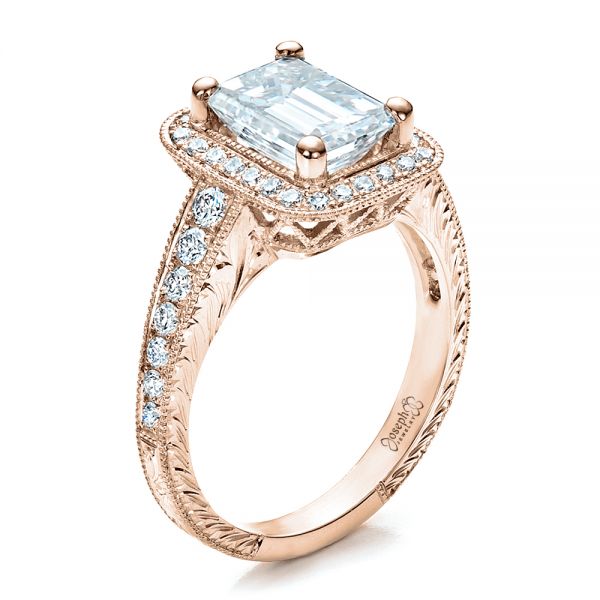 14k Rose Gold 14k Rose Gold Custom Emerald Cut Diamond Engagement Ring - Three-Quarter View -  1478