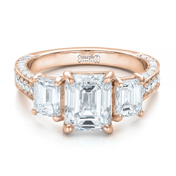 18k Rose Gold 18k Rose Gold Custom Emerald Cut Diamond Engagement Ring - Flat View -  100723