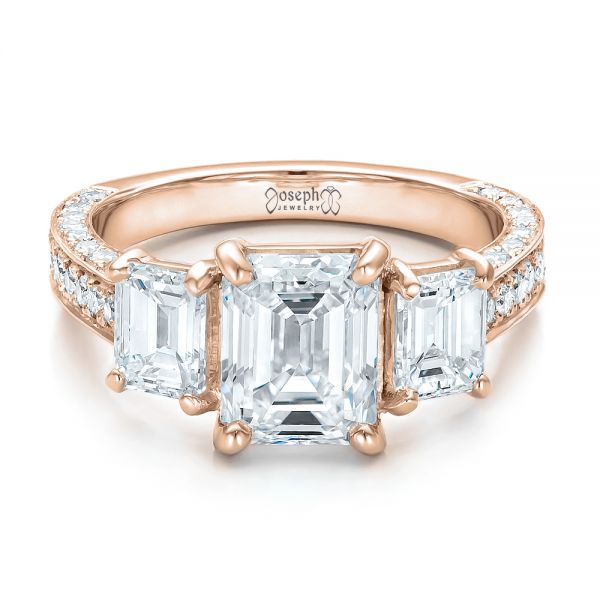 14k Rose Gold 14k Rose Gold Custom Emerald Cut Diamond Engagement Ring - Flat View - 100723