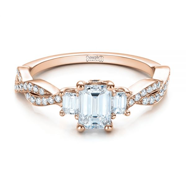 18k Rose Gold 18k Rose Gold Custom Emerald Cut Diamond Engagement Ring - Flat View -  101440