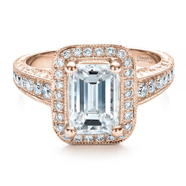 14k Rose Gold 14k Rose Gold Custom Emerald Cut Diamond Engagement Ring - Flat View -  1478