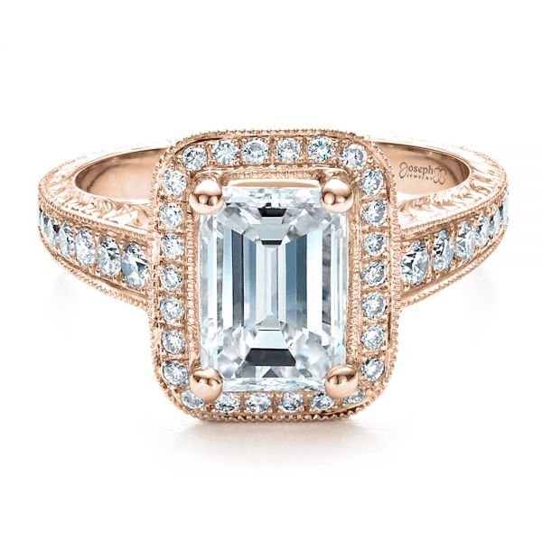 18k Rose Gold 18k Rose Gold Custom Emerald Cut Diamond Engagement Ring - Flat View - 1478
