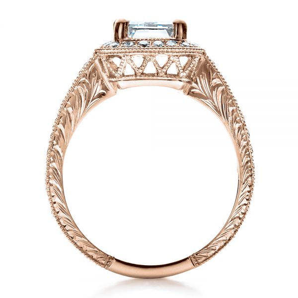 18k Rose Gold 18k Rose Gold Custom Emerald Cut Diamond Engagement Ring - Front View -  1478
