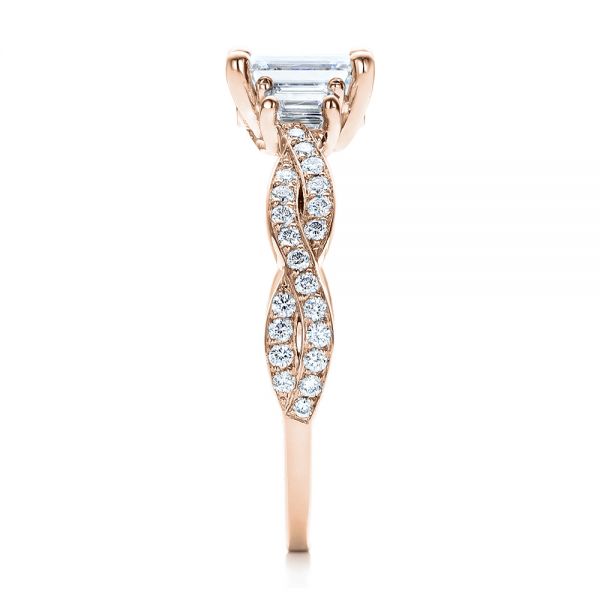 18k Rose Gold 18k Rose Gold Custom Emerald Cut Diamond Engagement Ring - Side View -  101440