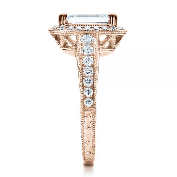 18k Rose Gold 18k Rose Gold Custom Emerald Cut Diamond Engagement Ring - Side View -  1478