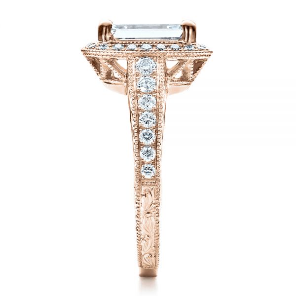 18k Rose Gold 18k Rose Gold Custom Emerald Cut Diamond Engagement Ring - Side View - 1478