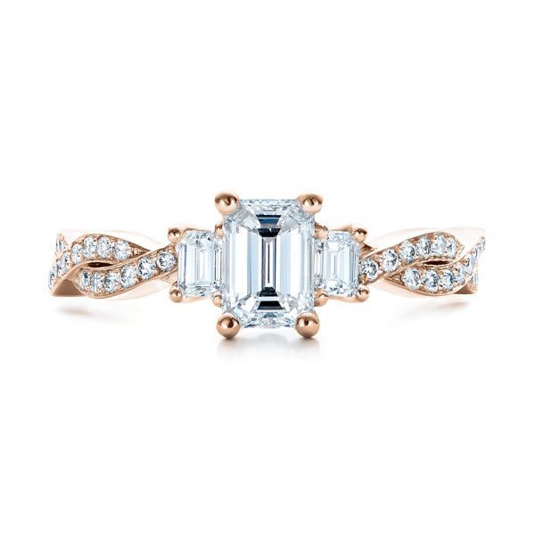 18k Rose Gold 18k Rose Gold Custom Emerald Cut Diamond Engagement Ring - Top View -  101440