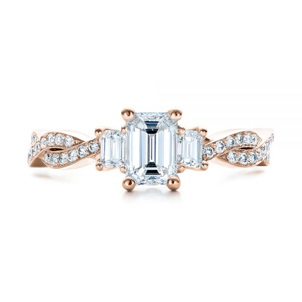 18k Rose Gold 18k Rose Gold Custom Emerald Cut Diamond Engagement Ring - Top View - 101440