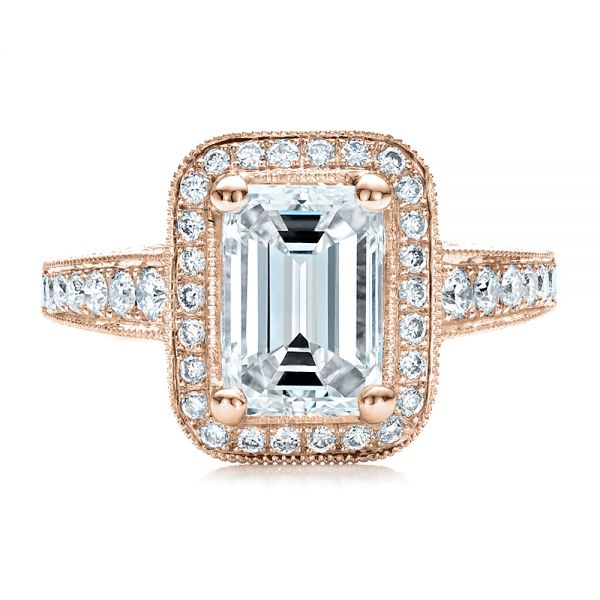 18k Rose Gold 18k Rose Gold Custom Emerald Cut Diamond Engagement Ring - Top View - 1478
