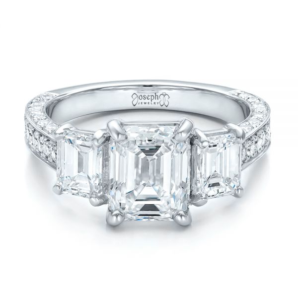  Platinum Custom Emerald Cut Diamond Engagement Ring - Flat View -  100723