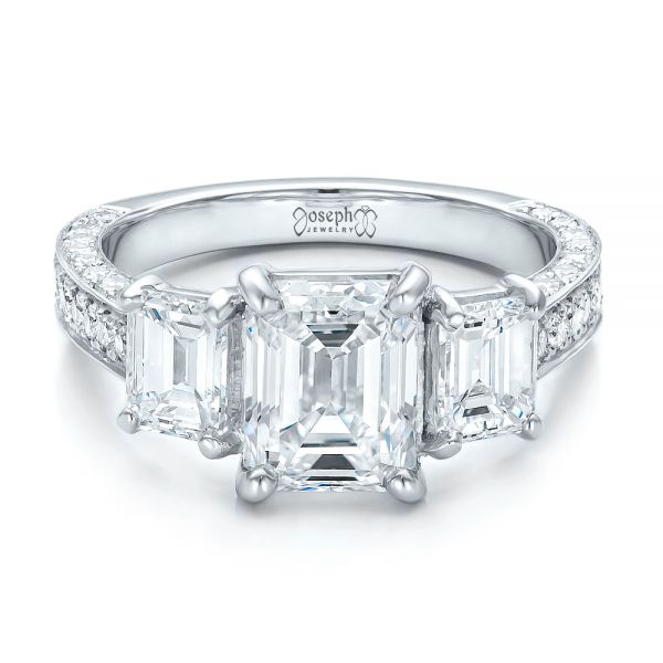  Platinum Custom Emerald Cut Diamond Engagement Ring - Flat View -  100723