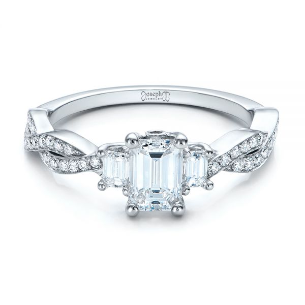 Platinum Platinum Custom Emerald Cut Diamond Engagement Ring - Flat View - 101440