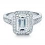 18k White Gold Custom Emerald Cut Diamond Engagement Ring - Flat View -  1478 - Thumbnail