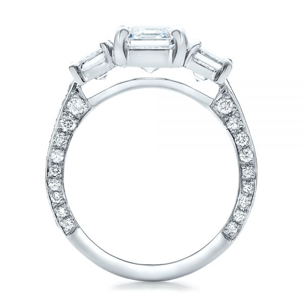  Platinum Custom Emerald Cut Diamond Engagement Ring - Front View -  100723
