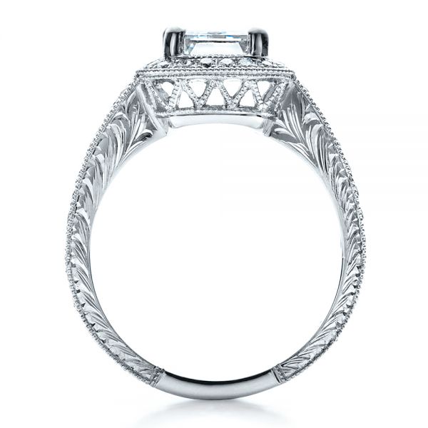 18k White Gold Custom Emerald Cut Diamond Engagement Ring - Front View -  1478