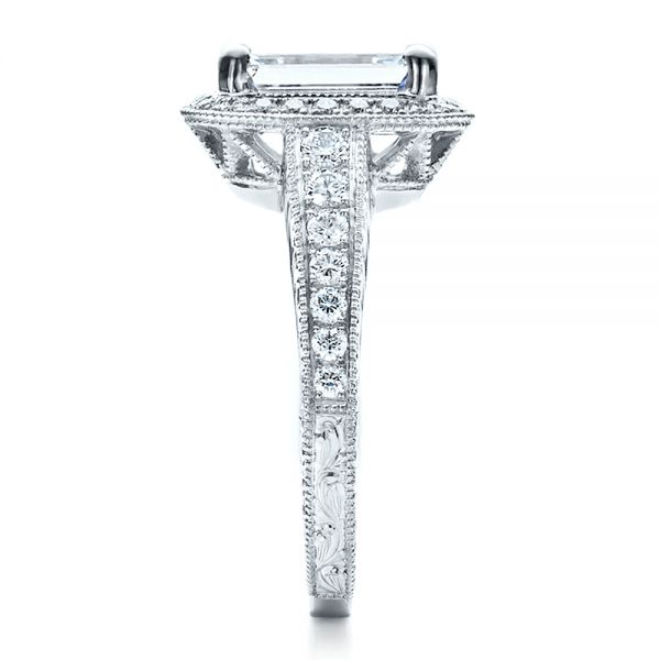 18k White Gold Custom Emerald Cut Diamond Engagement Ring - Side View -  1478