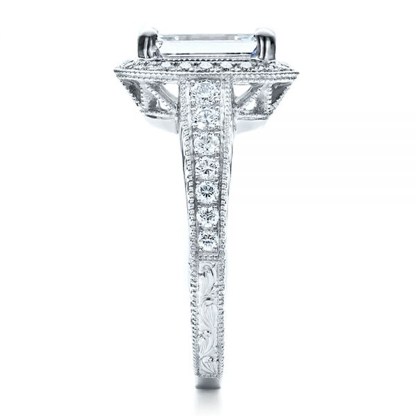 18k White Gold Custom Emerald Cut Diamond Engagement Ring - Side View - 1478