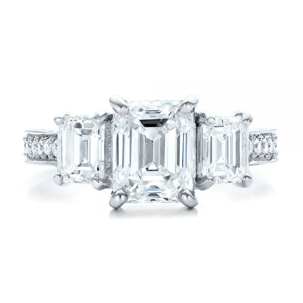  Platinum Custom Emerald Cut Diamond Engagement Ring - Top View -  100723