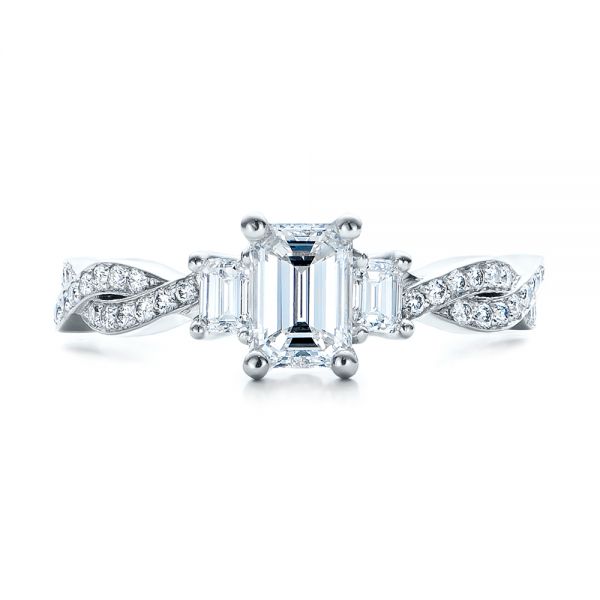 Platinum Platinum Custom Emerald Cut Diamond Engagement Ring - Top View - 101440